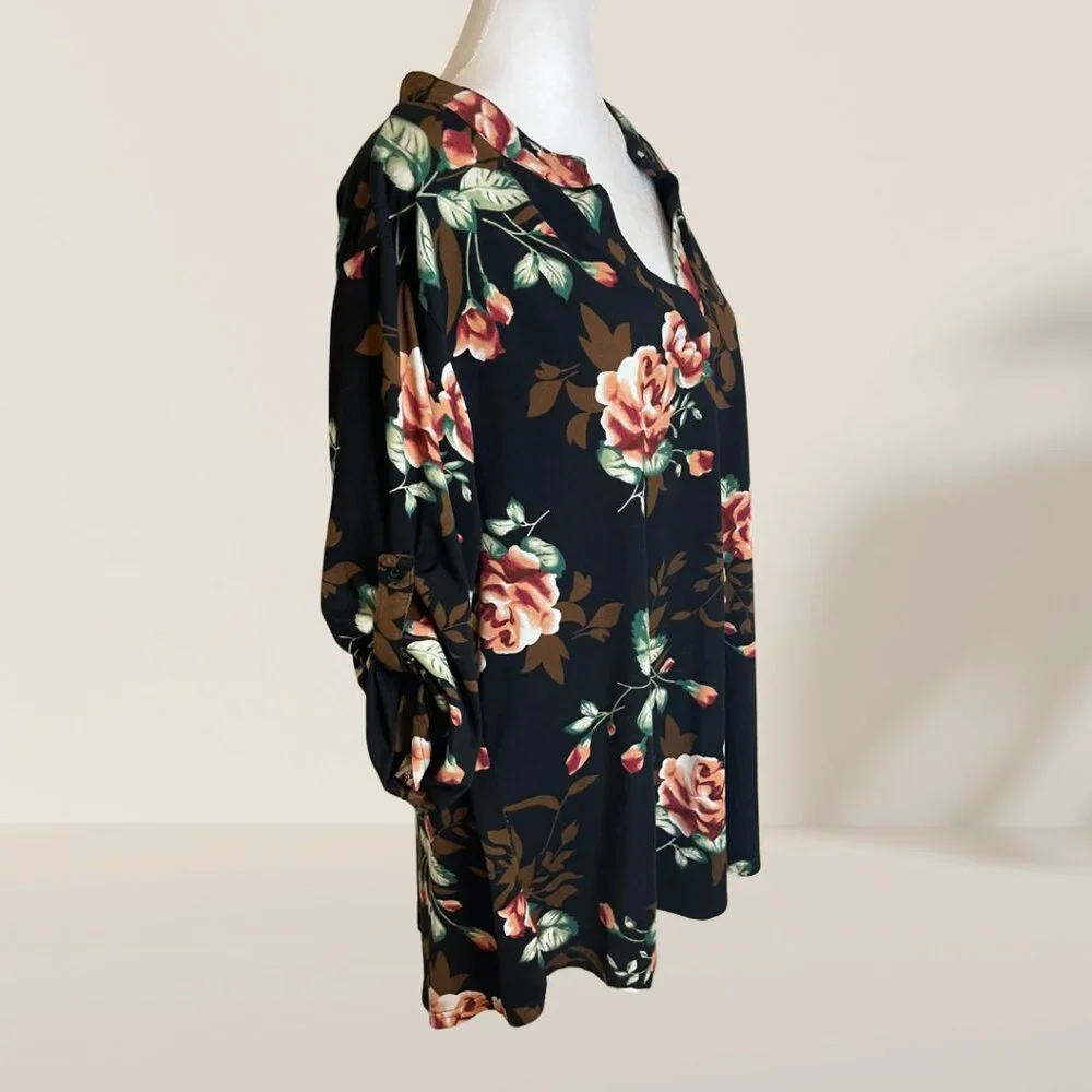 a.jesdani Women’s Floral Tunic Dress | Black Rose Print | 3X Plus Size
